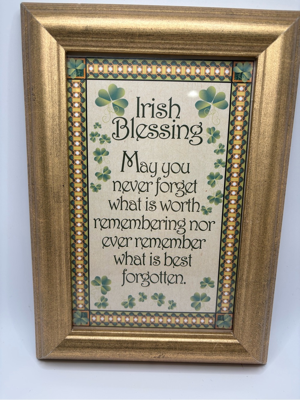 Irish Blessing Framed Wall Art - Green & Gold Shamrock